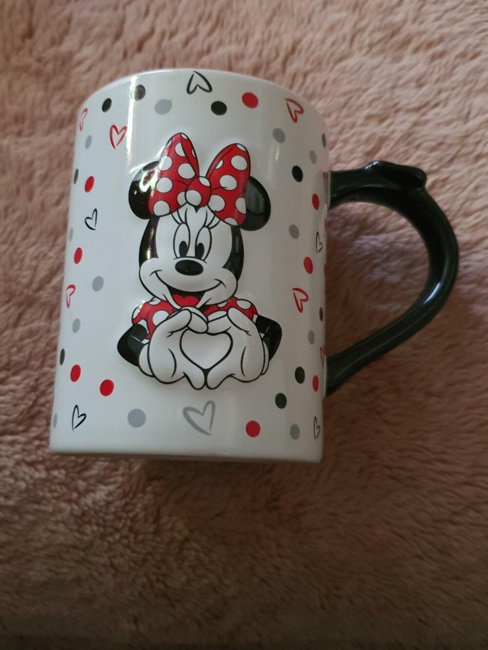 Disney Minnie Mouse Coffee Mug Cup Polka Dots & Hearts